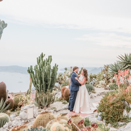 Eze garden exotic couple wedding hilltop destination love catus