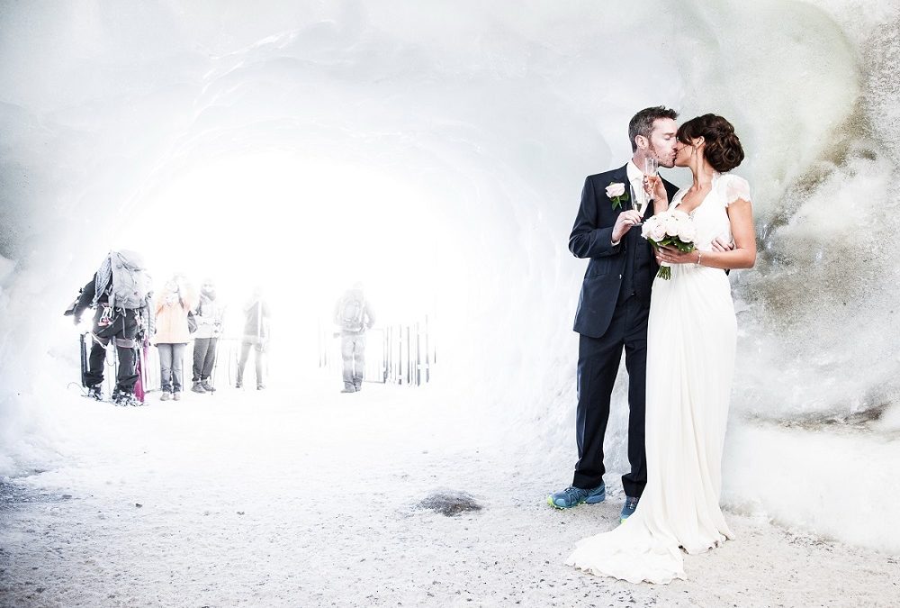 glacier bride and groom wedding cheers