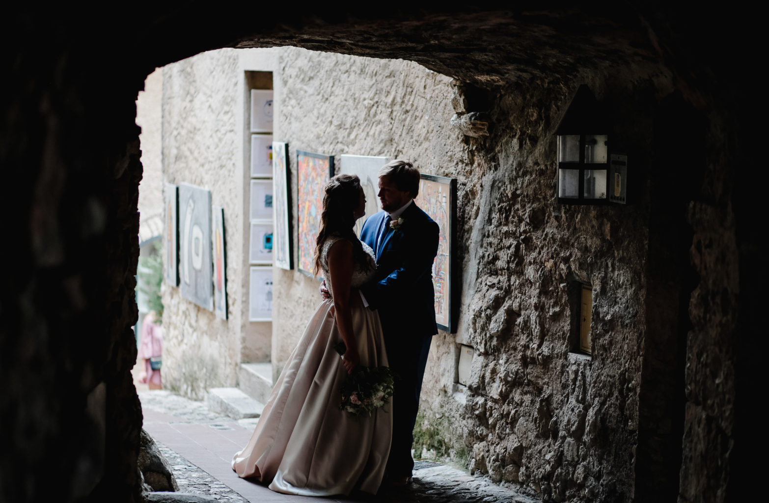 village stone arch way love eze france